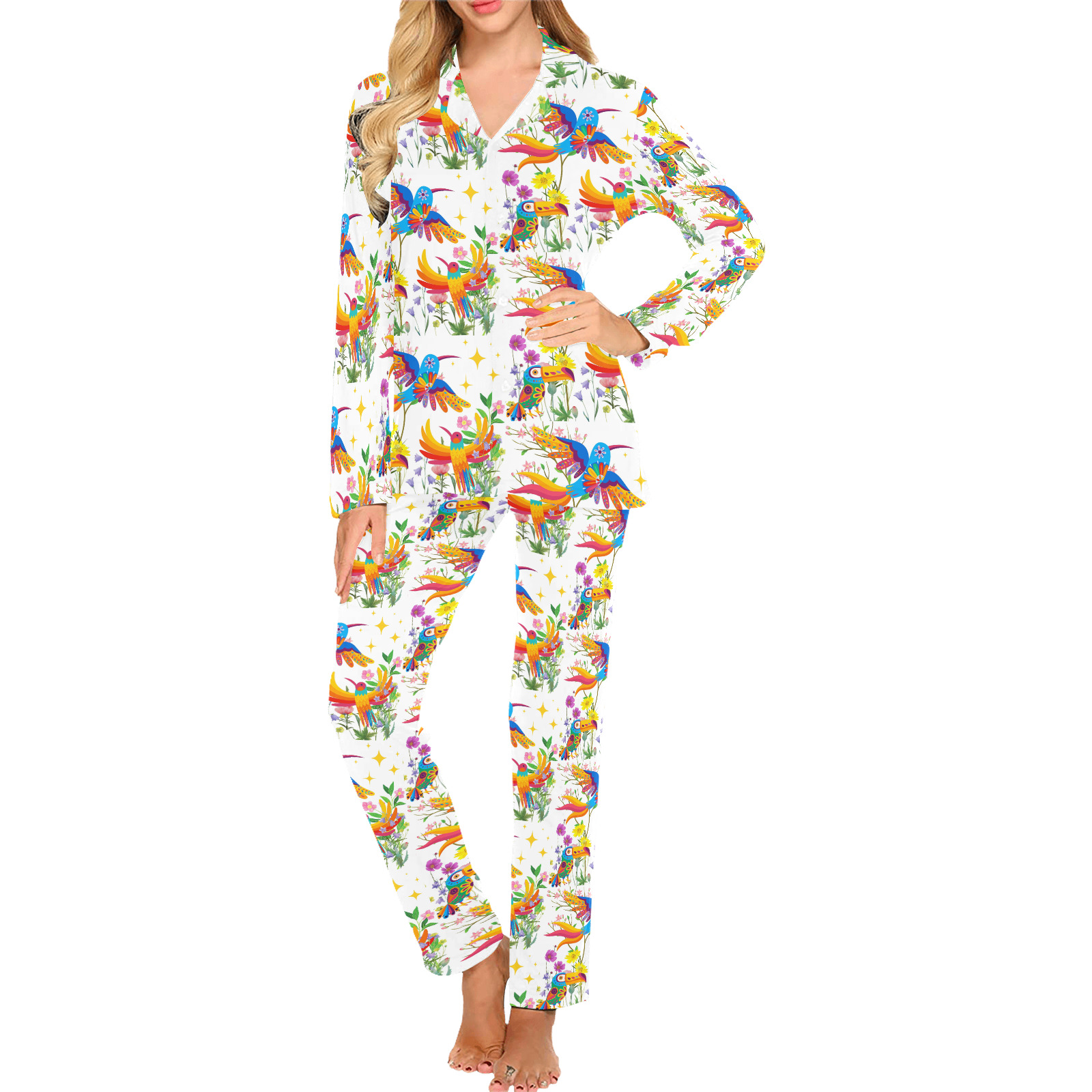 Birds of Paradise Pattern Women's Long Pajama Set