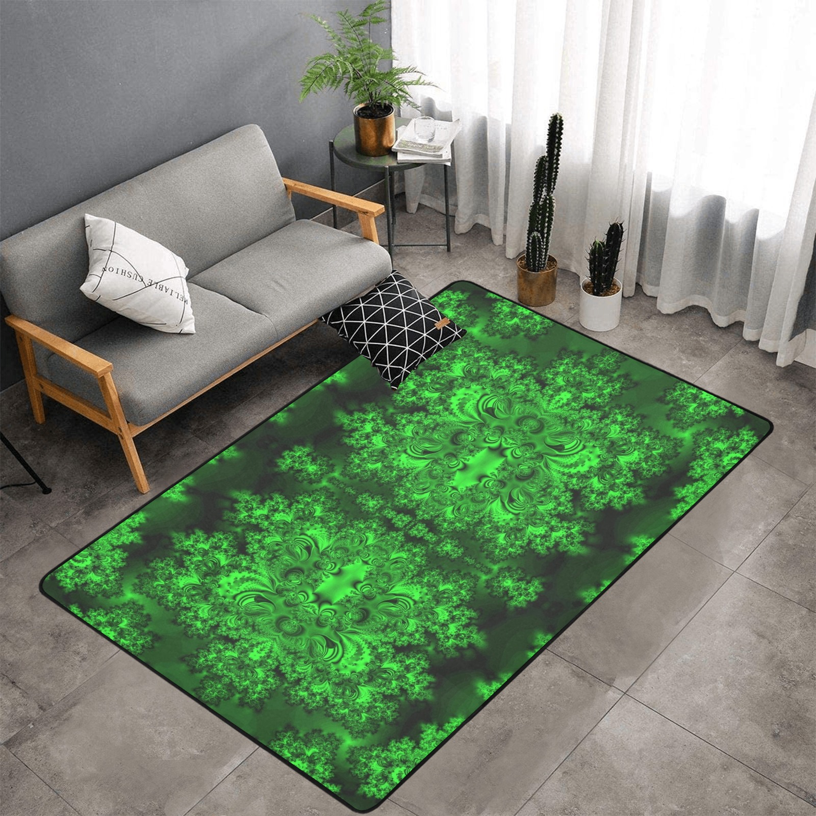 Frost on the Evergreens Fractal Area Rug with Black Binding 7'x5'