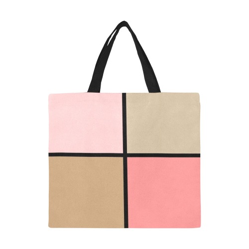 Seashell Pink and Brown Squares All Over Print Canvas Tote Bag/Large (Model 1699)
