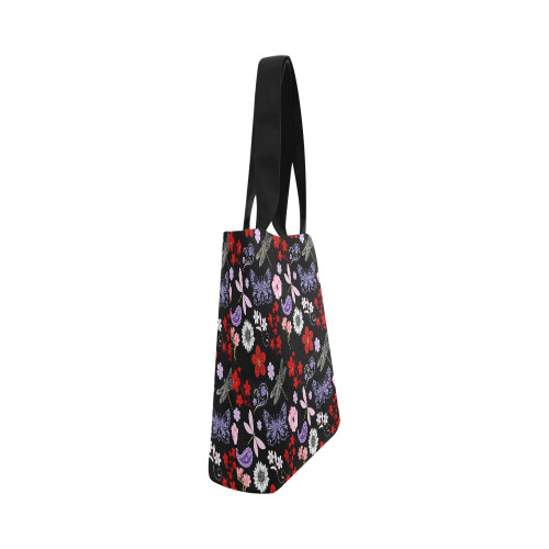 Black, Red, Pink, Purple, Dragonflies, Butterfly and Flowers Design Canvas Tote Bag (Model 1657)