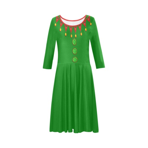 Green Elf Costume Tethys Half-Sleeve Skater Dress(Model D20)