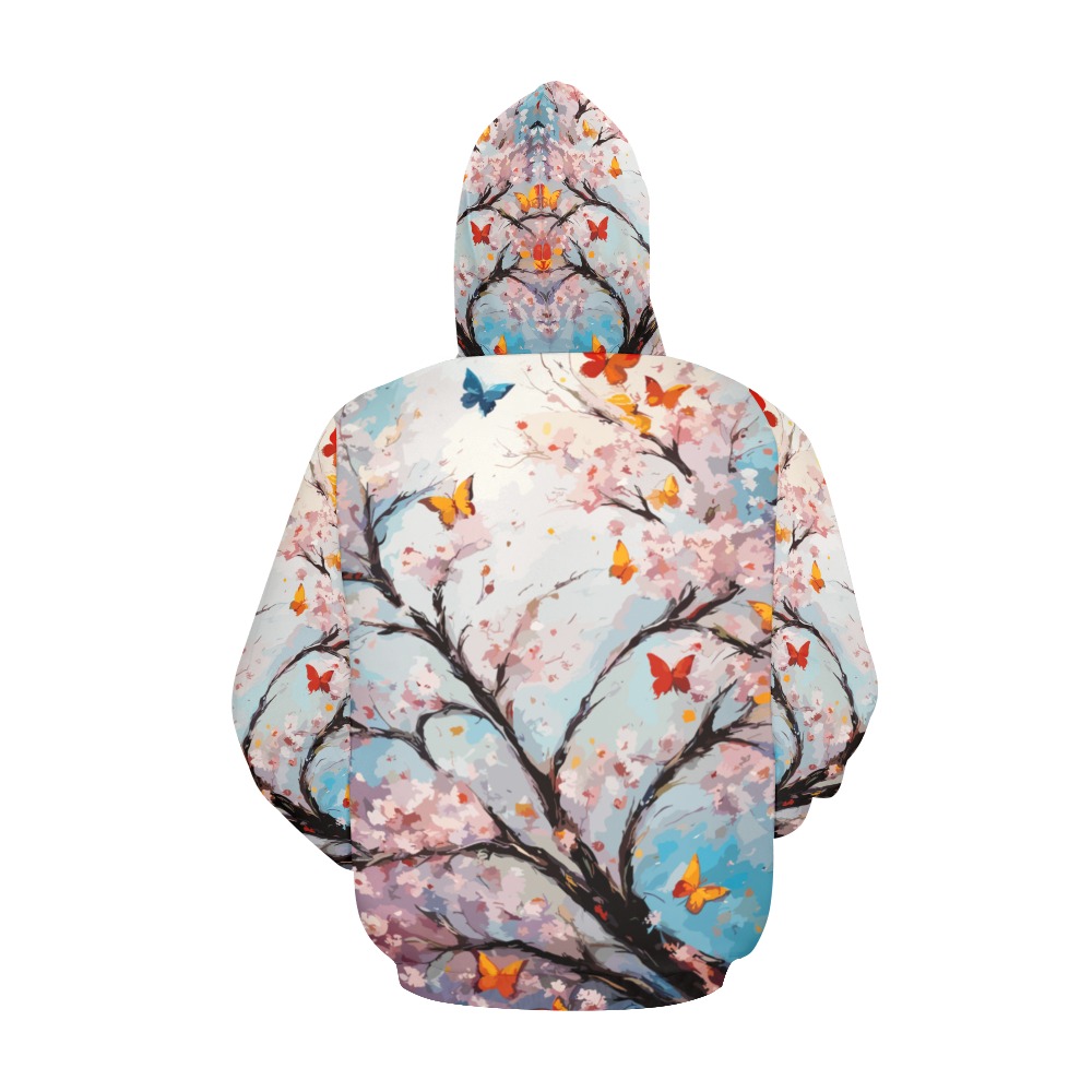 Fantasy sakura cherry blossom tree and butterflies All Over Print Hoodie for Women (USA Size) (Model H13)