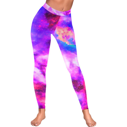 Watercolor Universe Galaxy Space Painting Women's Low Rise Leggings (Invisible Stitch) (Model L05)