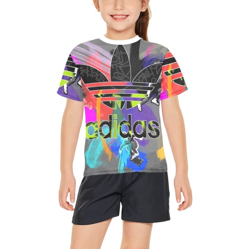 Addidas shirt Big Girls' All Over Print Crew Neck T-Shirt (Model T40-2)