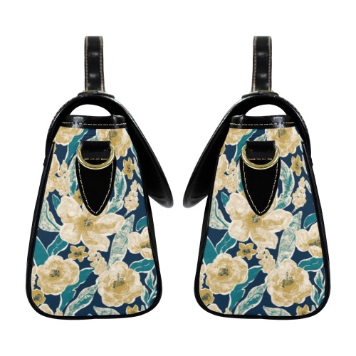 Painted Flowers Multi-Function Satchel-Black (Model 1740)