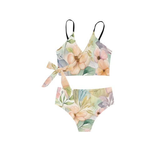 Watercolor Floral 1 Knot Side Bikini Swimsuit (Model S37)