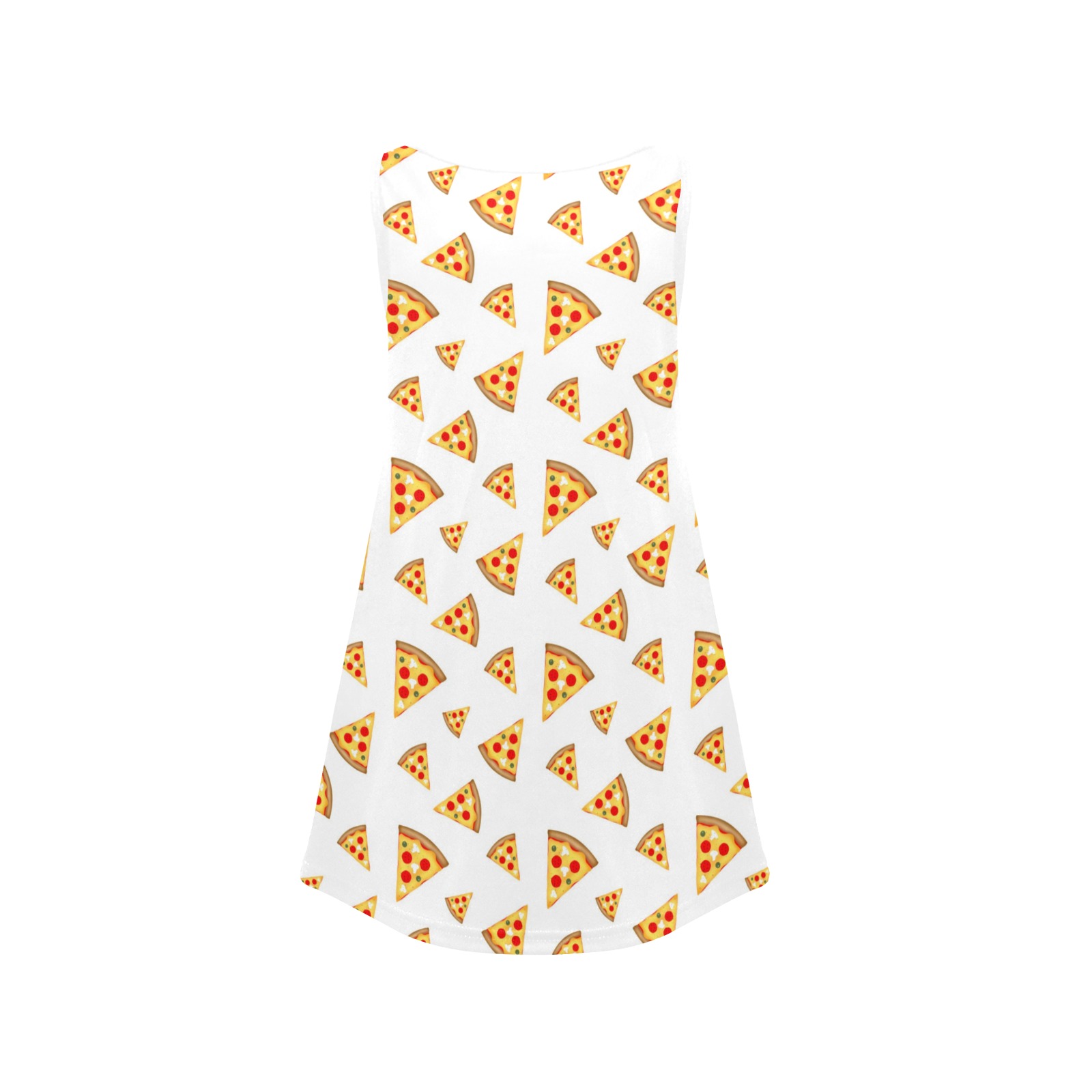 Cool and fun pizza slices pattern on white Girls' Sleeveless Dress (Model D58)