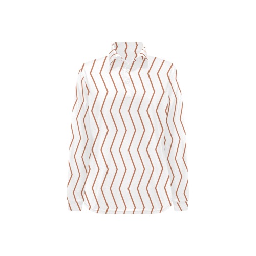 White tan brown chevron vertical lines pattern Women's Long Sleeve Polo Shirt (Model T73)