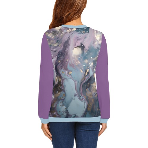 Aqua and Gold Marble 4 All Over Print Crewneck Sweatshirt for Women (Model H18)