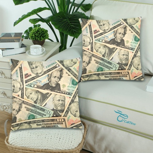 US PAPER CURRENCY Custom Zippered Pillow Cases 18"x 18" (Twin Sides) (Set of 2)