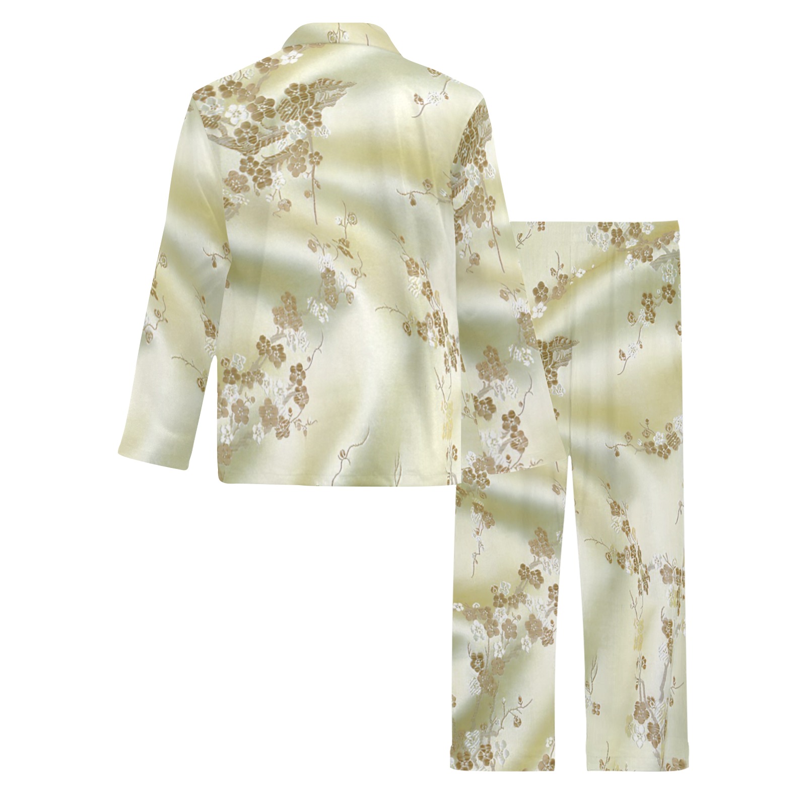 Champagne Silk Pajamas Men's V-Neck Long Pajama Set