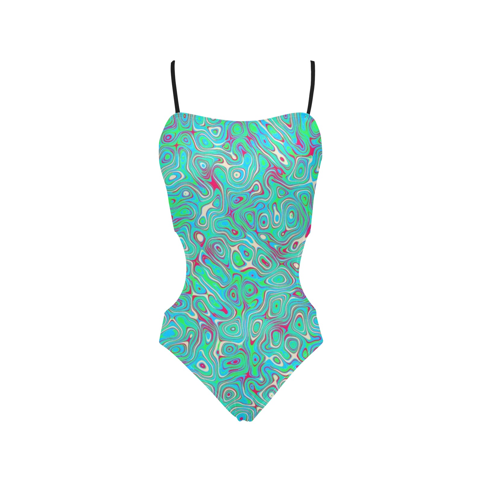 ocean Spaghetti Strap Cut Out Sides Swimsuit (Model S28)