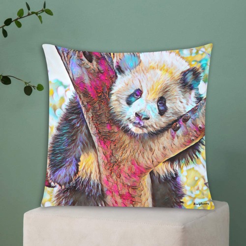 Posing Panda Oil painting. Printed. On Cushion Covers Custom Zippered Pillow Cases 18"x18" (Two Sides)