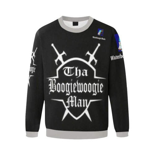 Tha Boogiewoogie Man Black & Grey Swordsman Logo SweatShirt Men's Oversized Fleece Crew Sweatshirt (Model H18)