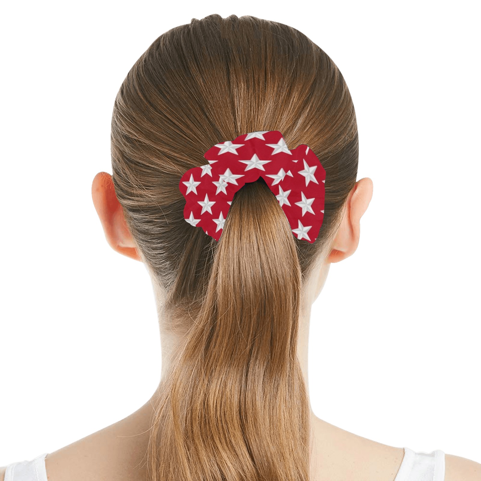 White Stars on Red Background All Over Print Hair Scrunchie