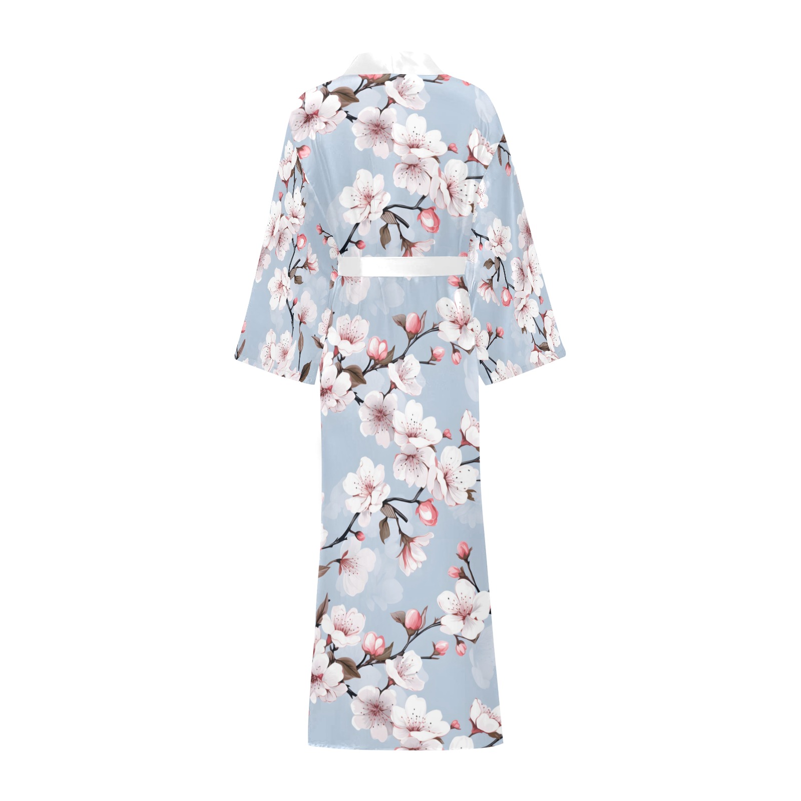 Cherry Blossoms And Light Blue Pattern Long Kimono Robe