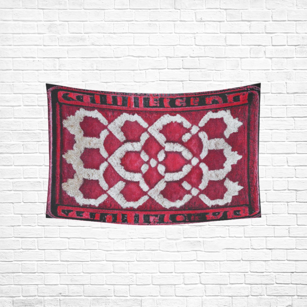 ikat style, red and white Cotton Linen Wall Tapestry 60"x 40"