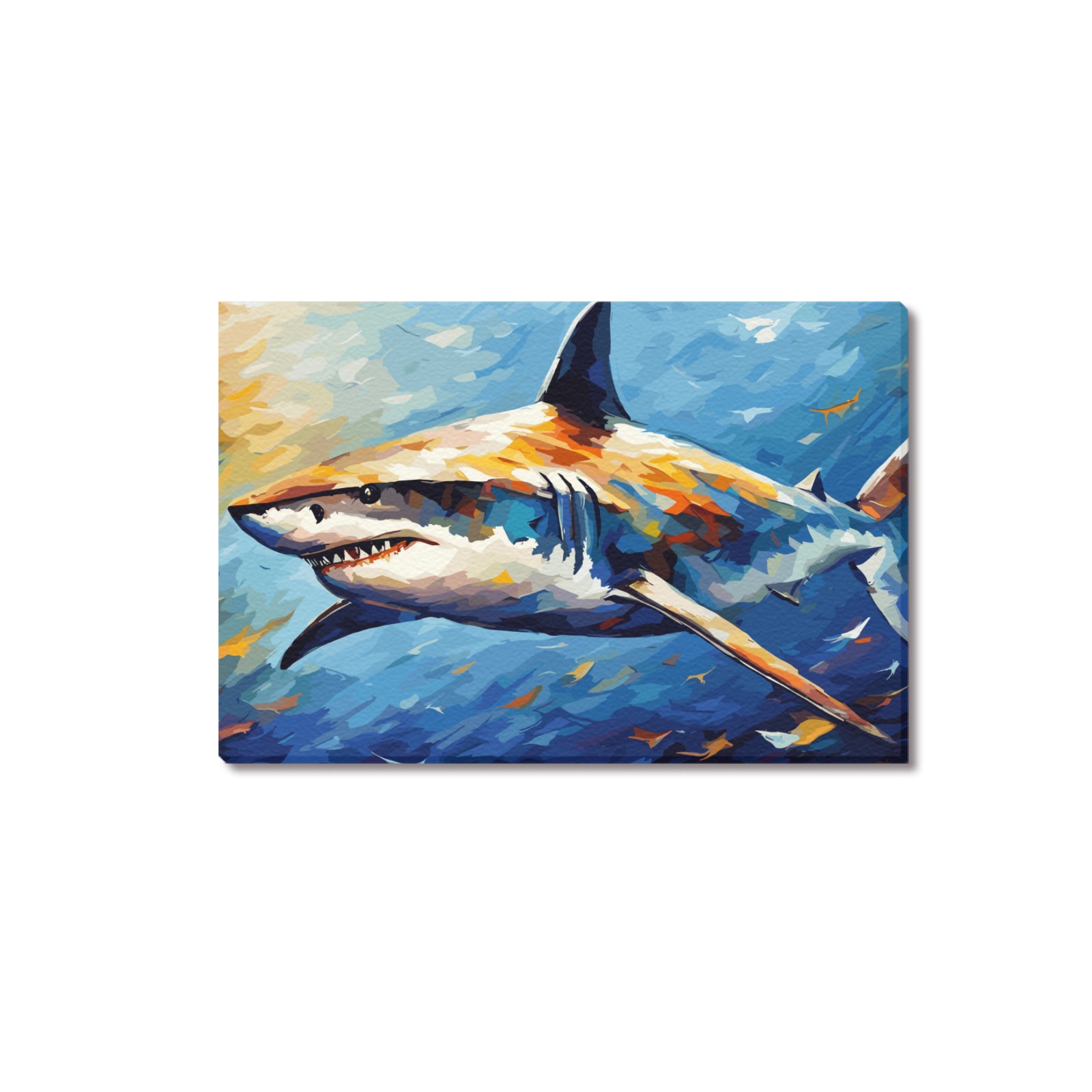 Tough shark, blue ocean water, the sun reflections Upgraded Canvas Print 18"x12"