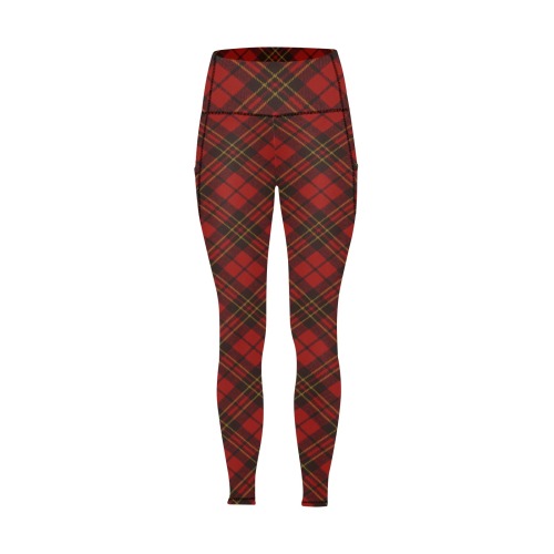 Red tartan plaid winter Christmas pattern holidays Women's All Over Print Leggings with Pockets (Model L56)