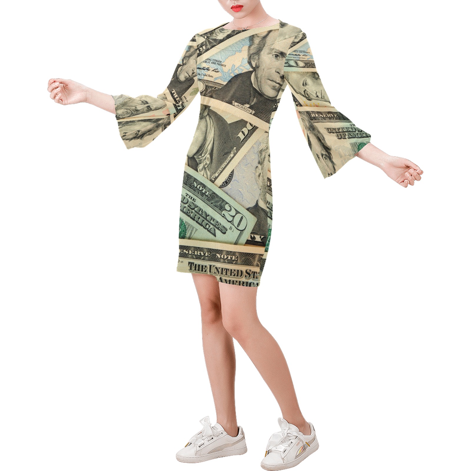 US PAPER CURRENCY Bell Sleeve Dress (Model D52)