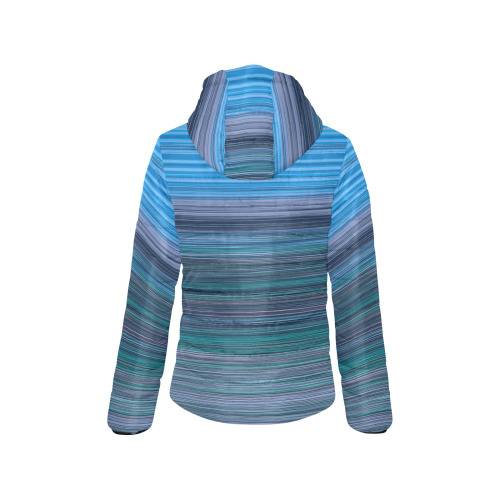 Abstract Blue Horizontal Stripes Women's Padded Hooded Jacket (Model H46)