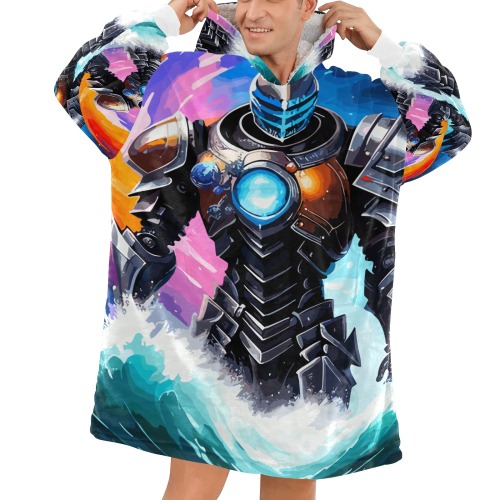 Fantasy robotic knight rises from the ocean waves Blanket Hoodie for Men