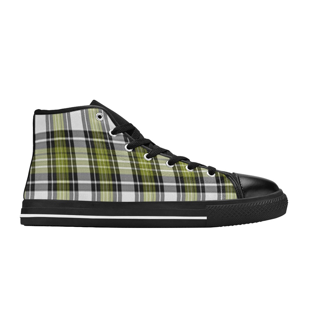 Olive Green Black Plaid Men’s Classic High Top Canvas Shoes (Model 017)