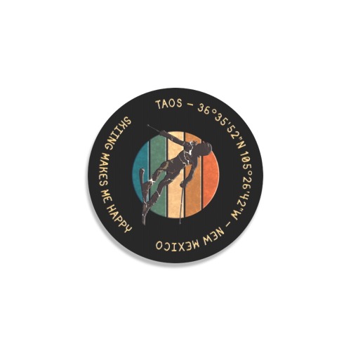 Ski Taos, New Mexico - Woman Skier, Yellow Text Round Coaster