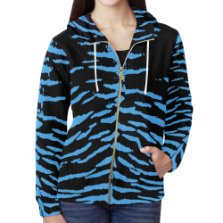 Blue Tiger All Over Print Full Zip Hoodie for Women (Model H14)