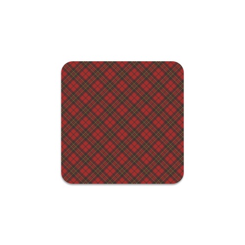 Red tartan plaid winter Christmas pattern holidays Square Coaster
