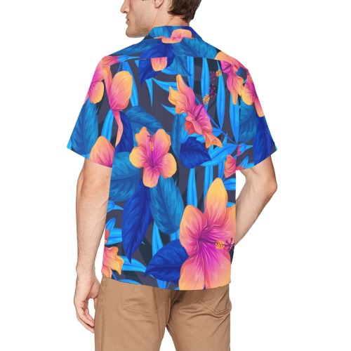 Tropical flowers  and leaves Collectable Fly Hawaiian Shirt with Chest Pocket&Merged Design (T58)