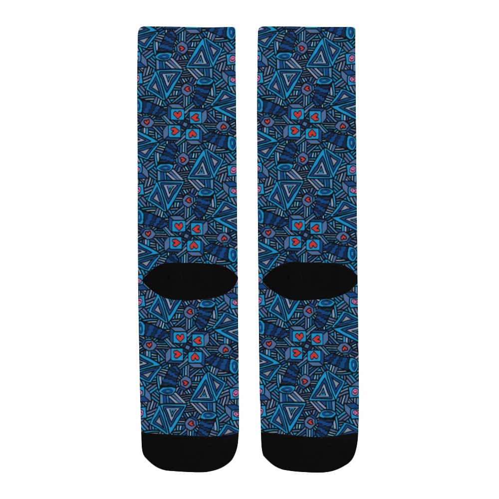 Blue Doodles - Hearts And Smiles Men's Custom Socks