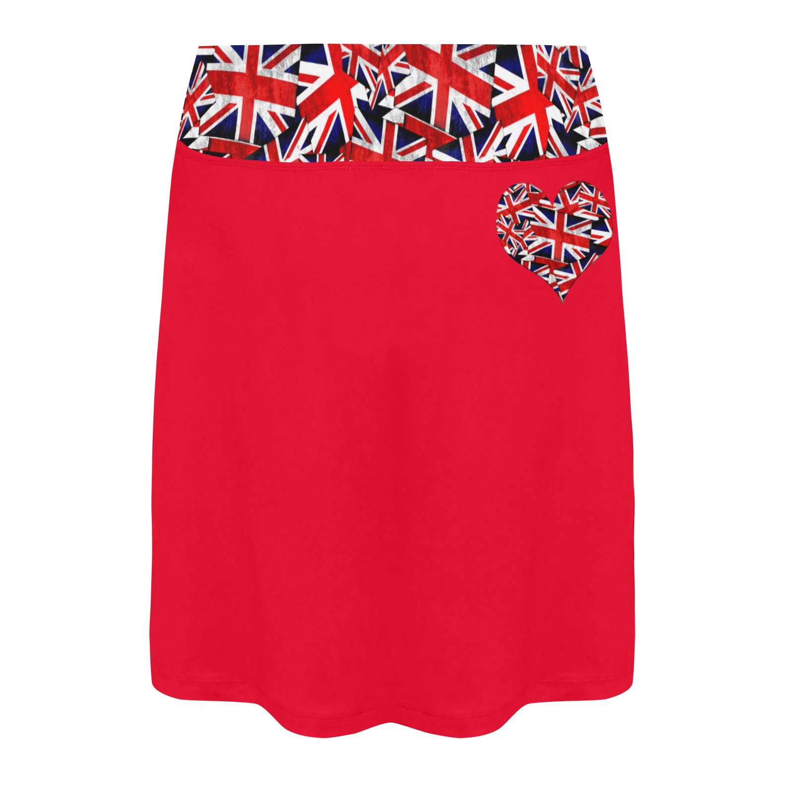 Union Jack British Flag Heart - Red Women's Athletic Skirt (Model D64)