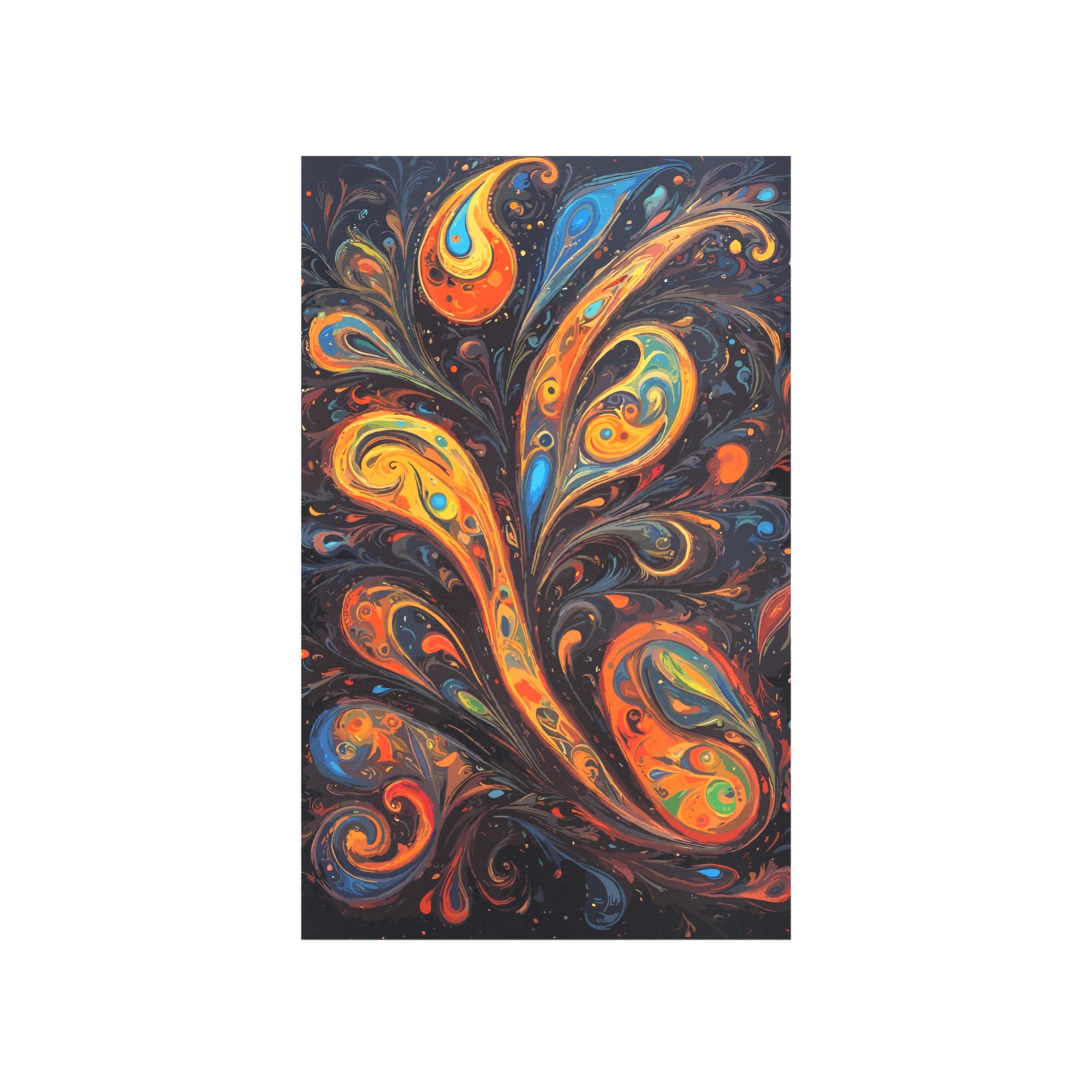 Charming decorative floral pattern on black art. Art Print 19‘’x28‘’