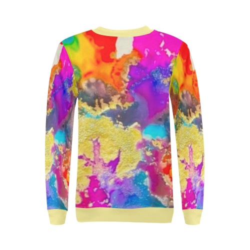 colors- yellow collar and cuff All Over Print Crewneck Sweatshirt for Women (Model H18)
