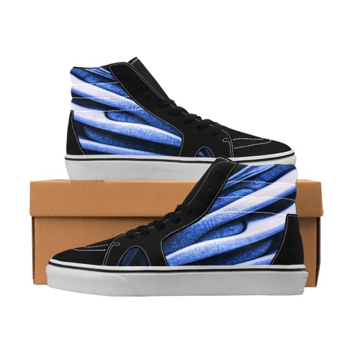 Blue and White abstract style Men's High Top Skateboarding Shoes (Model E001-1)
