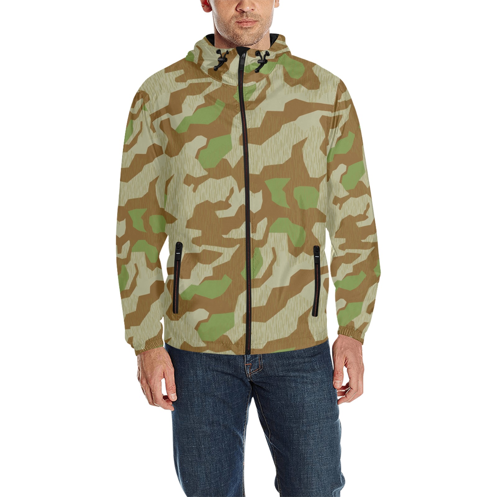 German WWII Splittermuster 41 v2 Camouflage All Over Print Quilted Windbreaker for Men (Model H35)