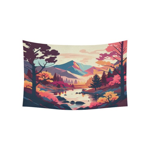 colourful landscape 4 of 4 Cotton Linen Wall Tapestry 60"x 40"