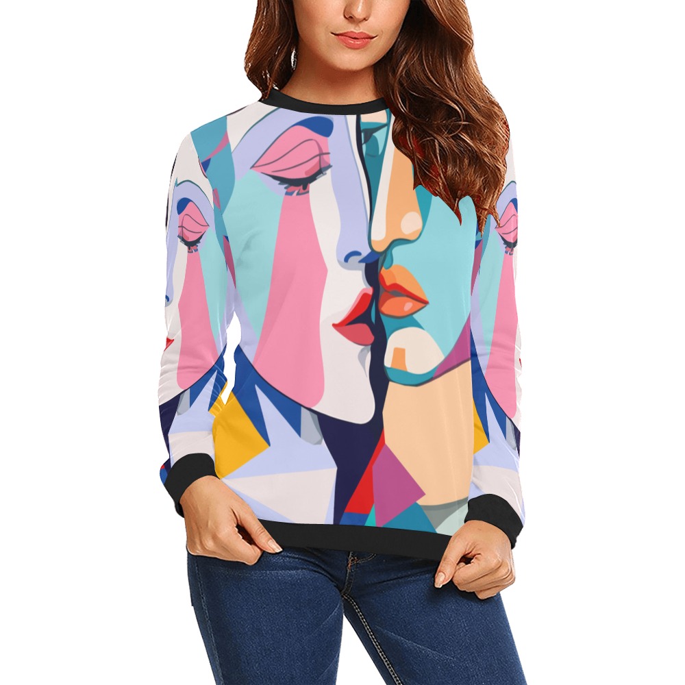 Love. Kissing man, woman art. Pastel colors. All Over Print Crewneck Sweatshirt for Women (Model H18)