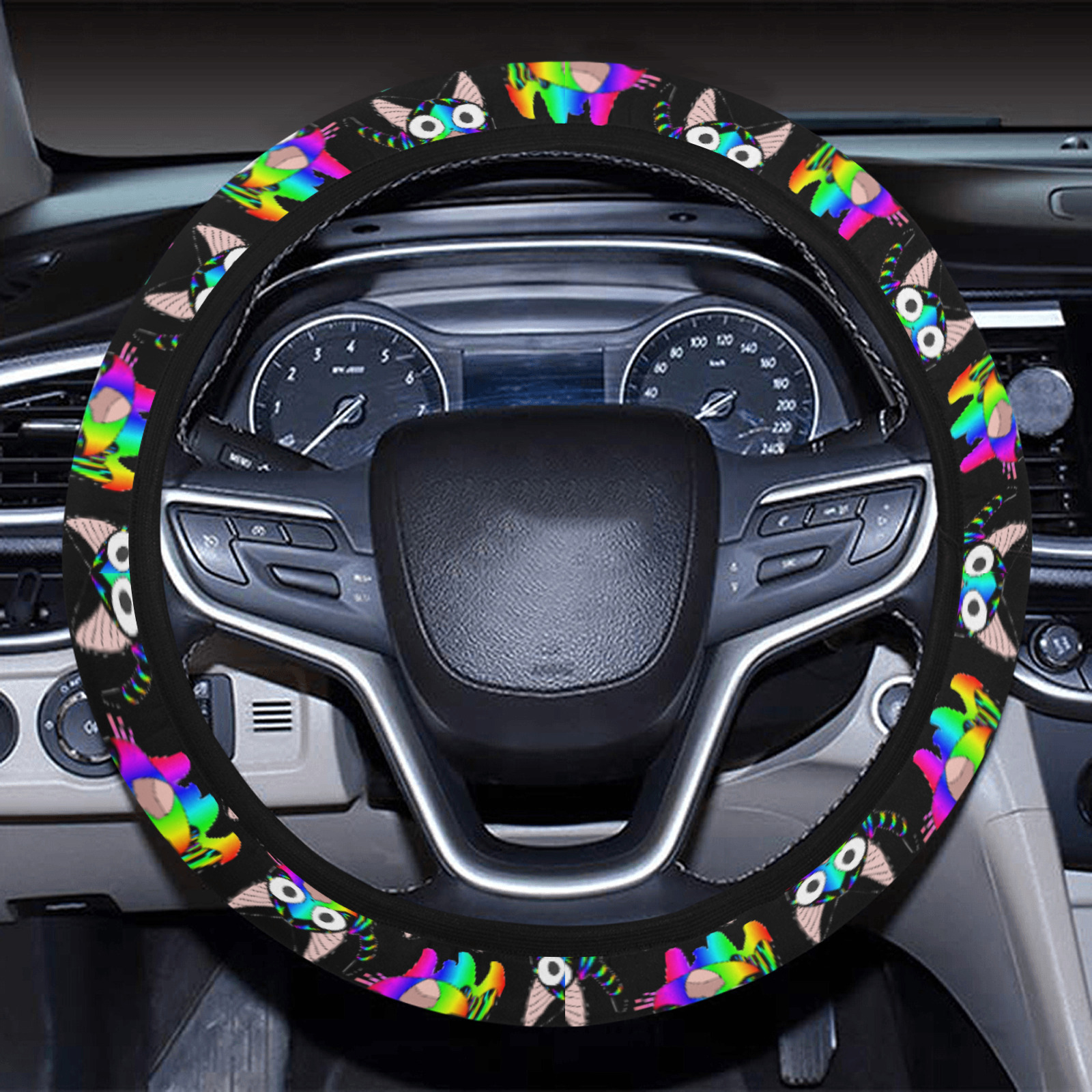 Rainbow Neon Kitty Cat Anime Steering Wheel Cover with Elastic Edge
