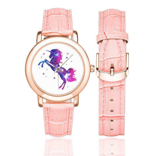 Galaxy Fantasy Unicorn watch Women's Rose Gold Leather Strap Watch(Model 201)