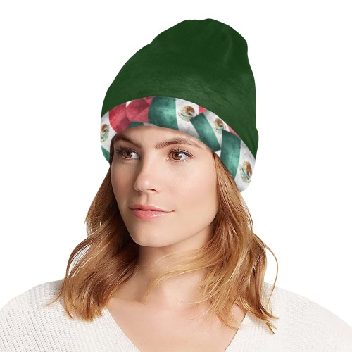 Mexican Flags with Green All Over Print Beanie for Adults