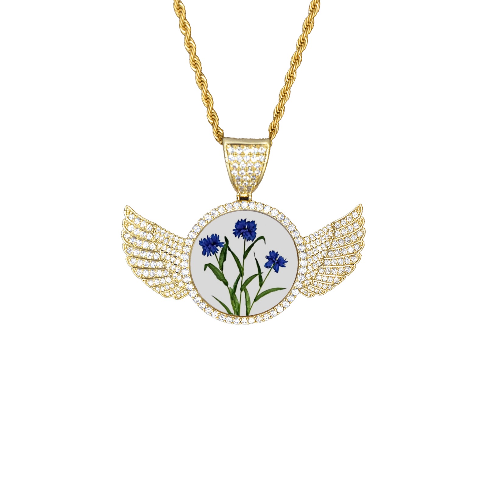 bb hjuu89 Wings Gold Photo Pendant with Rope Chain