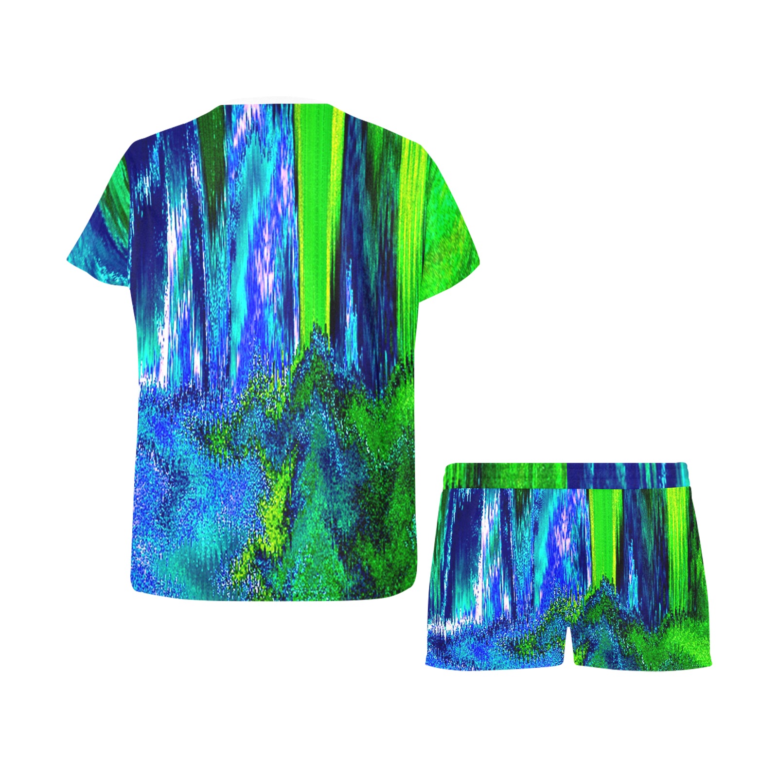Melted Glitch (Blue & Green) Women's Short Pajama Set