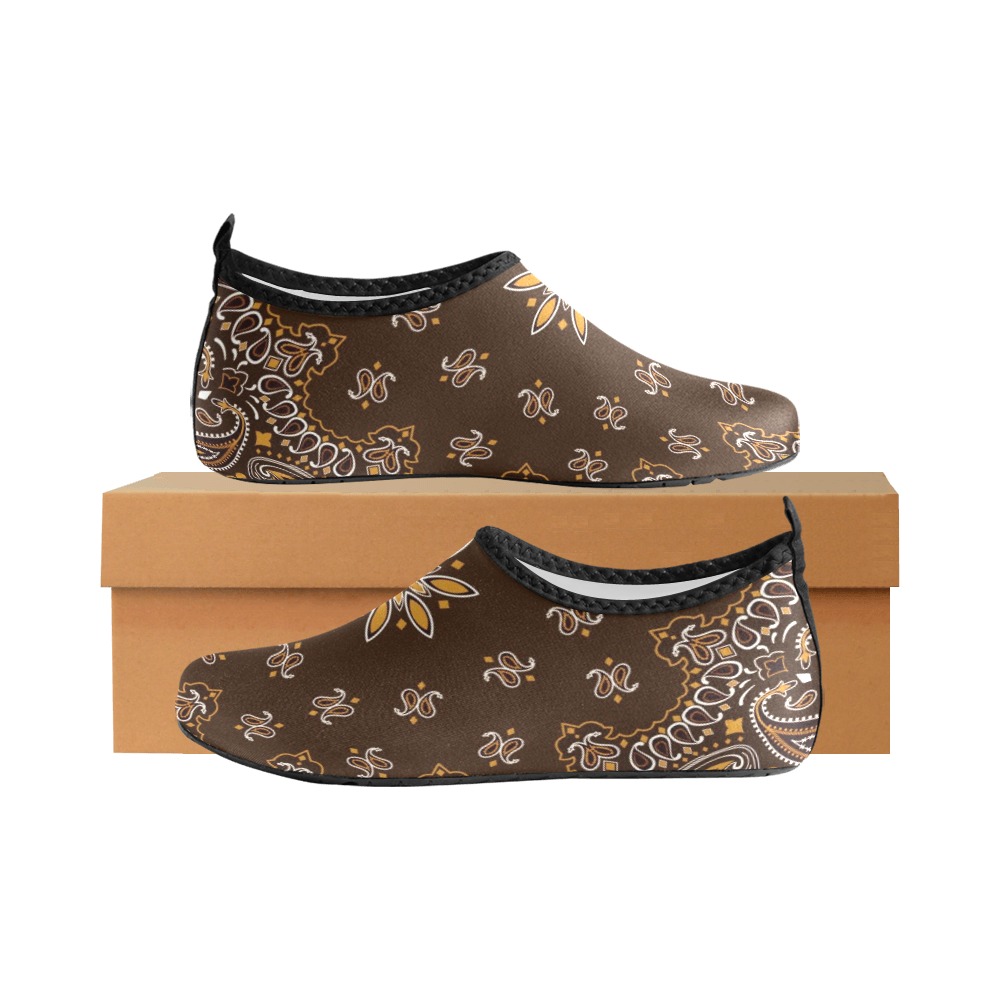 Bandanna Pattern Brown Kids' Slip-On Water Shoes (Model 056)