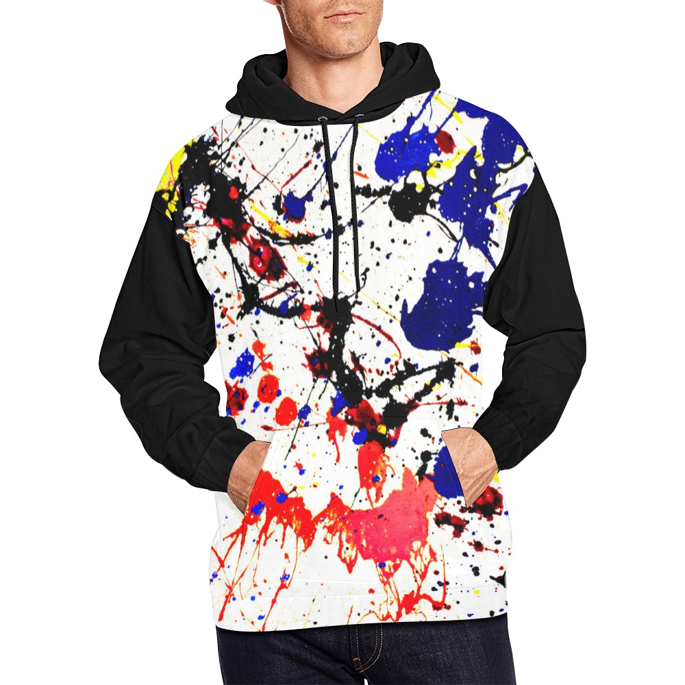 Blue & Red Paint Splatter Vest Style All Over Print Hoodie for Men (USA Size) (Model H13)