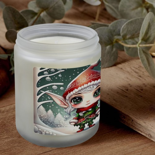 Christmas Elf Frosted Glass Candle Cup - Large Size (Lavender&Lemon)