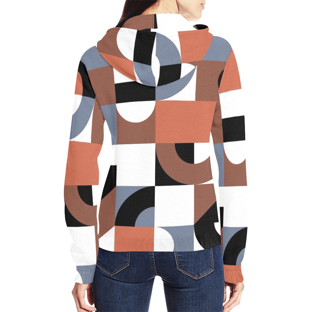 geometric Abstract - Earth Tones, Fall zip up hoodie All Over Print Full Zip Hoodie for Women (Model H14)