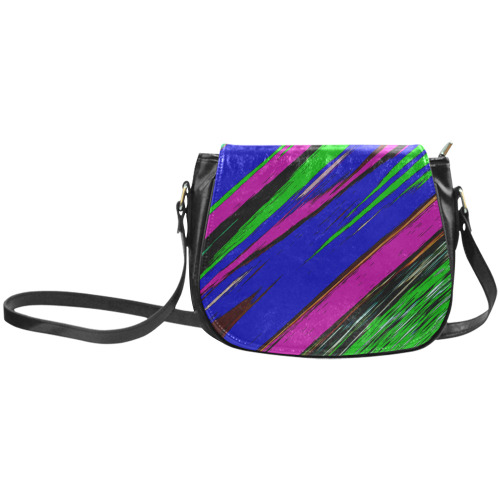 Diagonal Green Blue Purple And Black Abstract Art Classic Saddle Bag/Large (Model 1648)