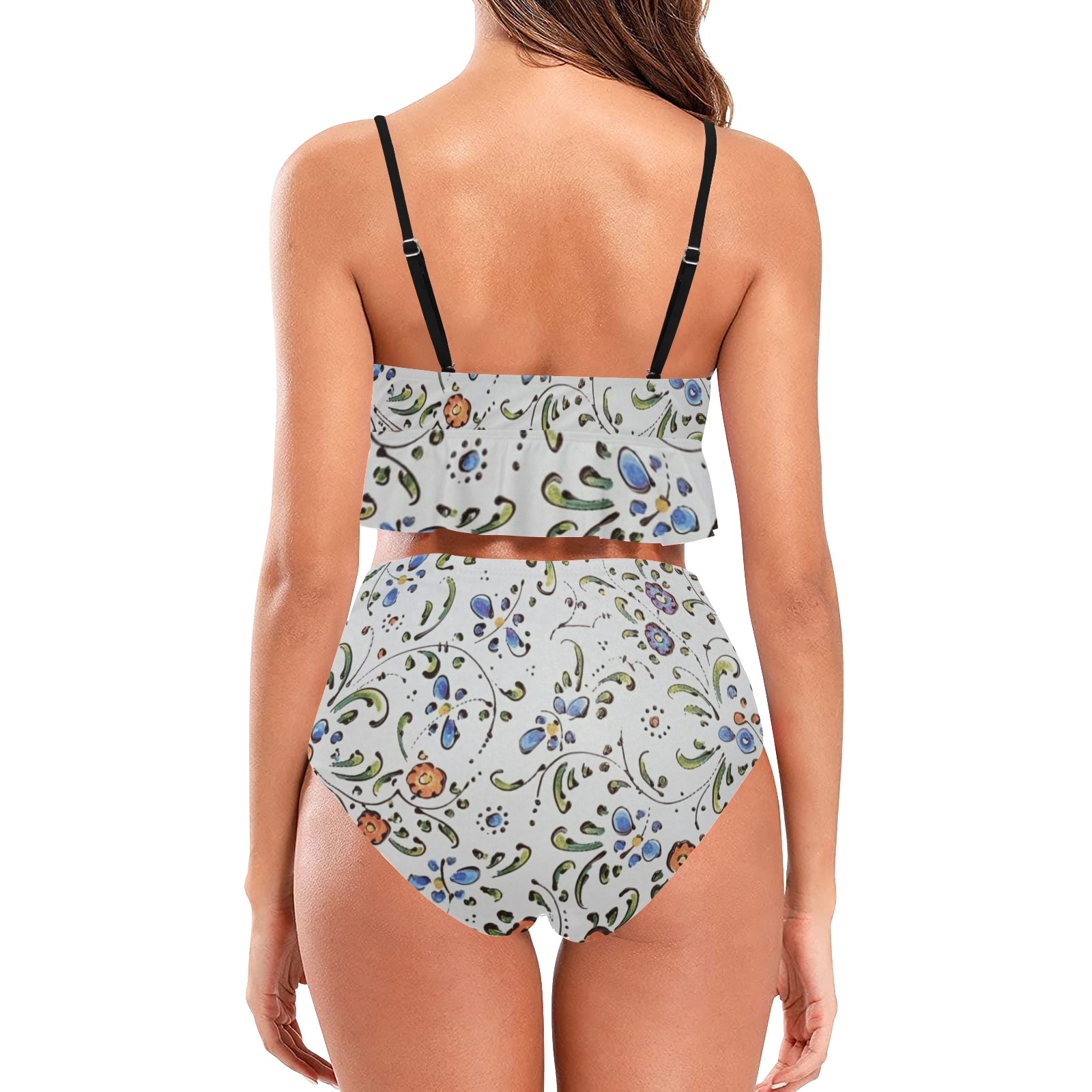Flower Ruffle Hem Bikini Swimsuit (Model S35)